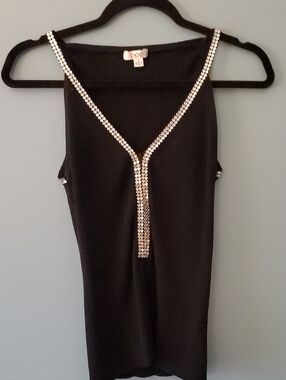 Cache Black Tank Top with Crystal Trim